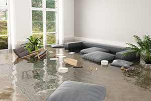 Living room with damage due to flooding